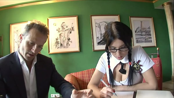 Brunette with Amazing Natural Tits Fucks Professor and Makes Him Cum Twice